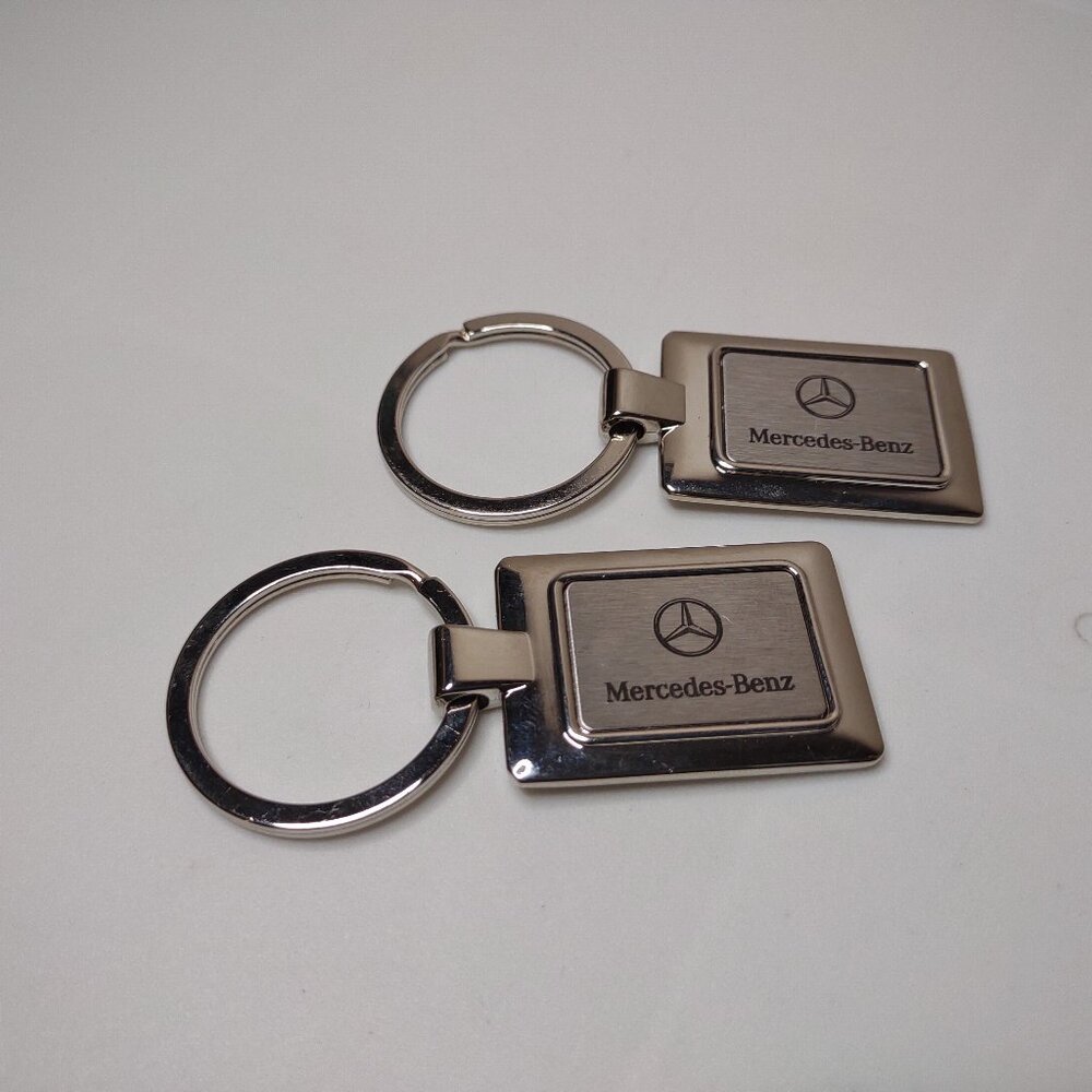 Set Of 2 Silver Tone Mercedes Benz Keychains